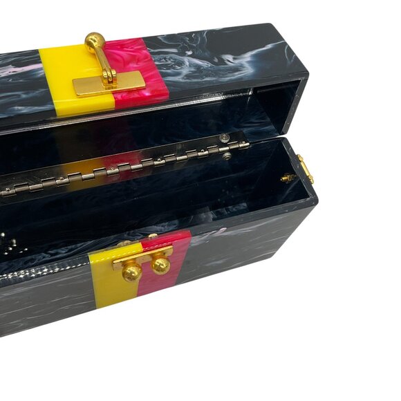 Edie Parker Navy Multi Small Trunk Vintage Stripe Acrylic Clutch - Picture 14 of 16